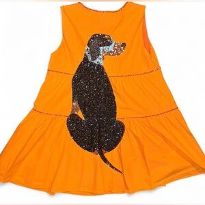 QUEEN OF SPARKLES Orange Midi Dress with Black Sequin Dog (Tennessee Vols)